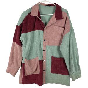 Corduroy Colorblock Shacket Patchwork Womens M Dopamine Dressing Kidcore Shein